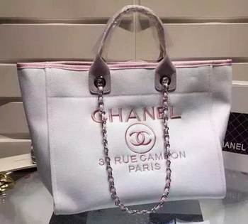 Chanel Large Canvas Tote Shopping Bag A5002 Light Pink