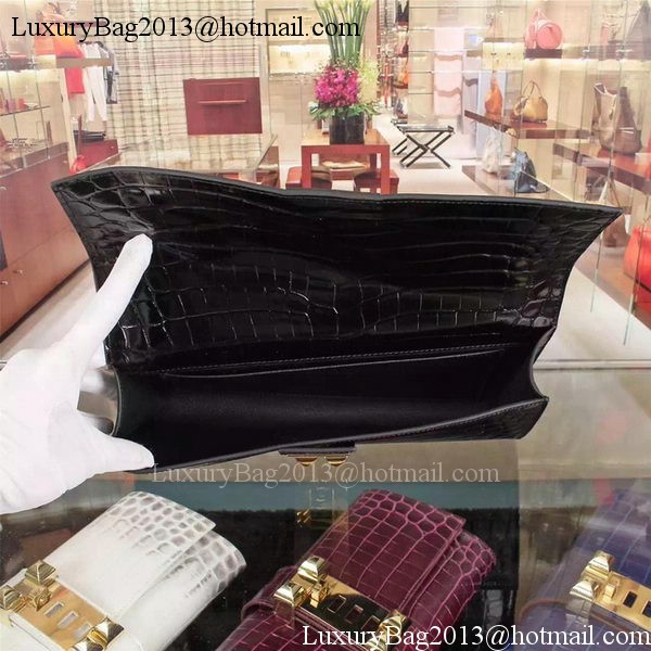 Hermes Croco Leather Clutch H88017 Black