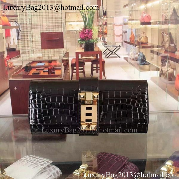 Hermes Croco Leather Clutch H88017 Black