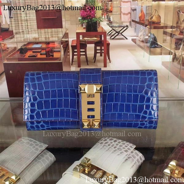 Hermes Croco Leather Clutch H88017 Blue