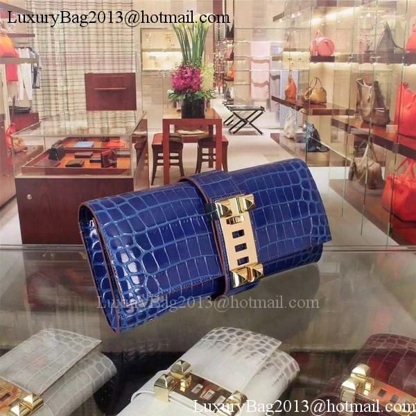 Hermes Croco Leather Clutch H88017 Blue