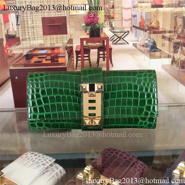 Hermes Croco Leather Clutch H88017 Green