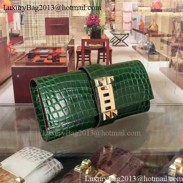 Hermes Croco Leather Clutch H88017 Green