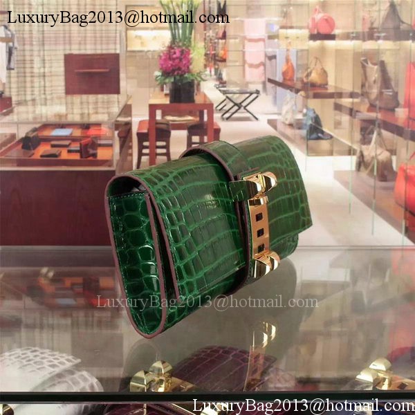 Hermes Croco Leather Clutch H88017 Green