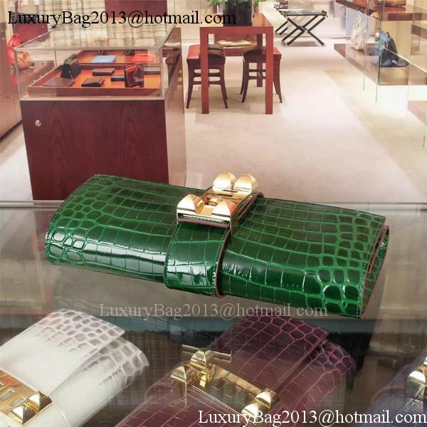 Hermes Croco Leather Clutch H88017 Green