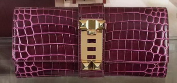 Hermes Croco Leather Clutch H88017 Purple