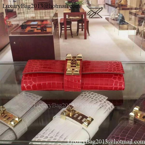 Hermes Croco Leather Clutch H88017 Red