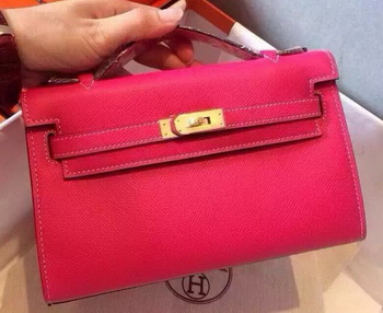 Hermes MINI Kelly 22cm Tote Bag Calfskin Leather K22 Rose