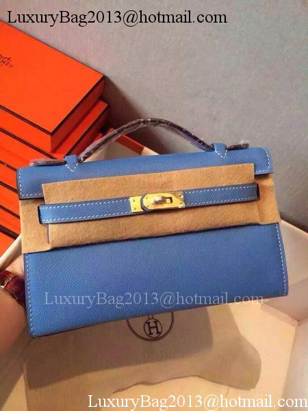 Hermes MINI Kelly 22cm Tote Bag Calfskin Leather K22 SkyBlue