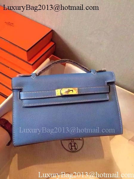 Hermes MINI Kelly 22cm Tote Bag Calfskin Leather K22 SkyBlue