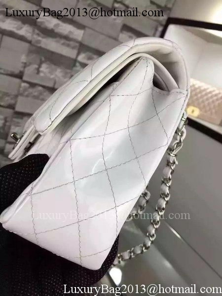 Chanel 2.55 Series Double Flap Bag White Original Patent Leather CF7024 Silver