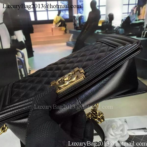 Chanel Boy Flap Shoulder Bag Black Original Calfskin Leather A8708 Bronze