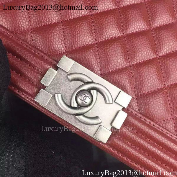 Chanel Boy Flap Shoulder Bag Burgundy Original Calfskin Leather A8708 Silver