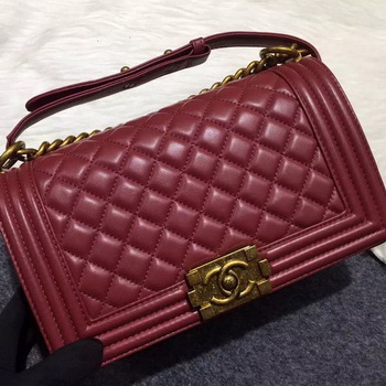 Chanel Boy Flap Shoulder Bag Burgundy Original Sheepskin Leather A67086 Bronze