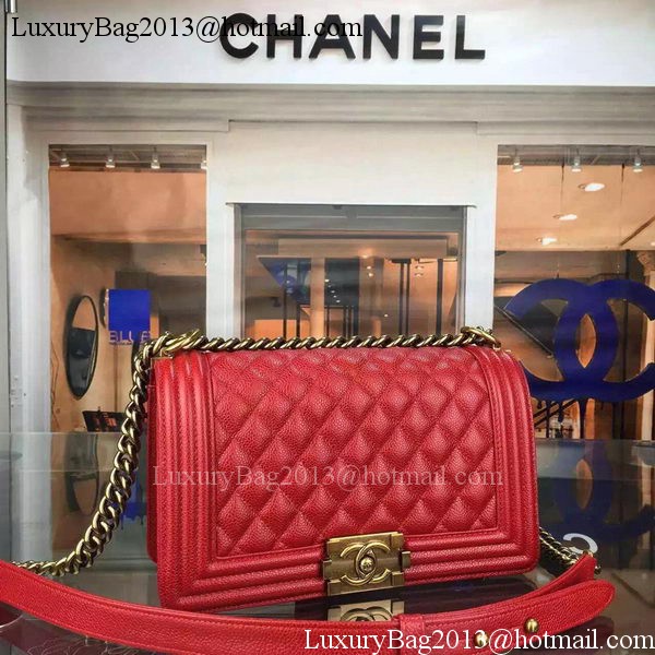 Chanel Boy Flap Shoulder Bag Red Original Calfskin Leather A8708 Bronze