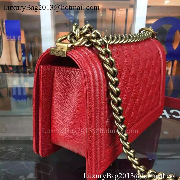 Chanel Boy Flap Shoulder Bag Red Original Calfskin Leather A8708 Bronze