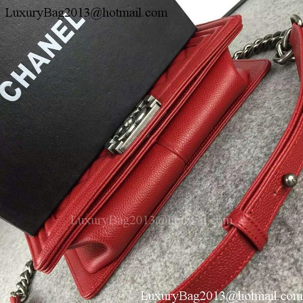 Chanel Boy Flap Shoulder Bag Red Original Calfskin Leather A8708 Silver