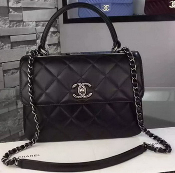 Chanel Classic Top Flap Bag Black Original Leather A98079 Silver