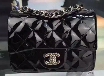 Chanel Classic mini Flap Bag Black Original Patent Leather CF7171 Silver