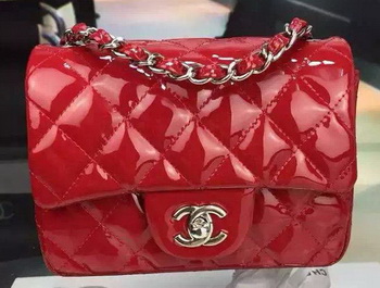 Chanel Classic mini Flap Bag Red Original Patent Leather CF7171 Silver