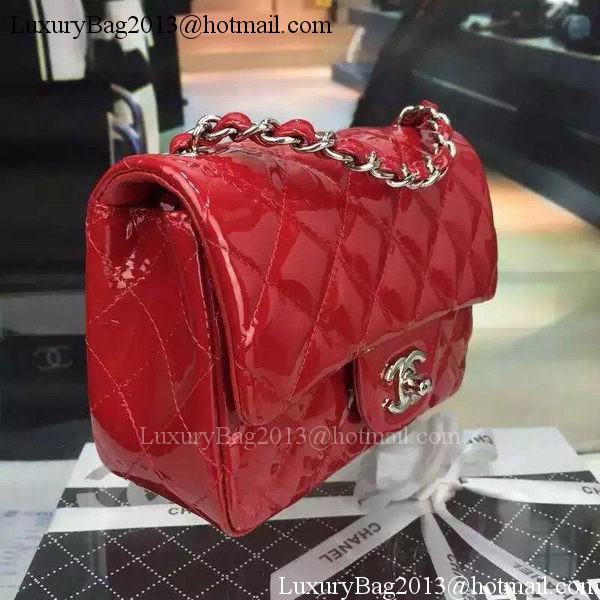 Chanel Classic mini Flap Bag Red Original Patent Leather CF7171 Silver