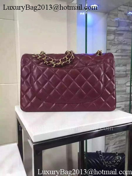 Chanel Jumbo Classic Flap Bag Burgundy Sheepskin Leather A1113 Gold