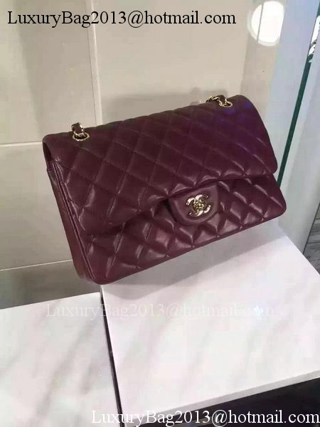 Chanel Jumbo Classic Flap Bag Burgundy Sheepskin Leather A1113 Gold