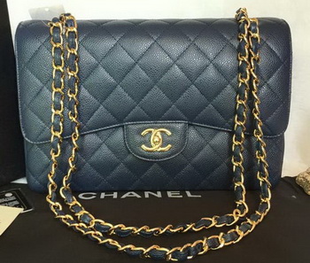 Chanel Jumbo Double Flaps Bag Blue Cannage Pattern A36097 Gold