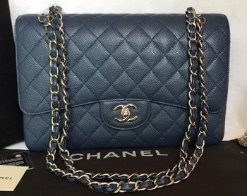 Chanel Jumbo Double Flaps Bag Blue Cannage Pattern A36097 Silver