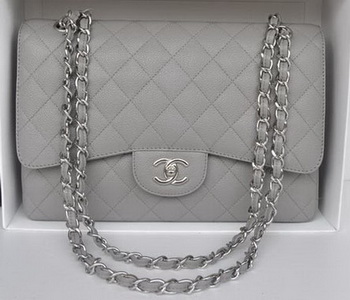 Chanel Jumbo Double Flaps Bag Grey Cannage Pattern A36097 Silver