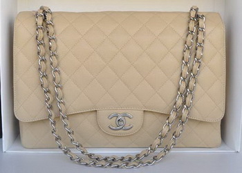 Chanel Maxi Classic Bag A36098 Apricot Cannage Pattern Silver