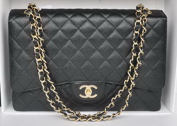 Chanel Maxi Classic Bag A36098 Black Cannage Pattern Gold