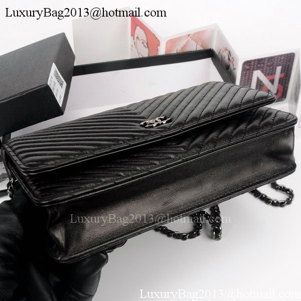 Chanel V mini Flap Bag Chevron Leather A33814V Black