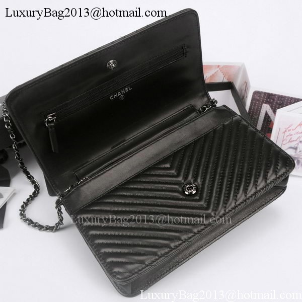 Chanel V mini Flap Bag Chevron Leather A33814V Black