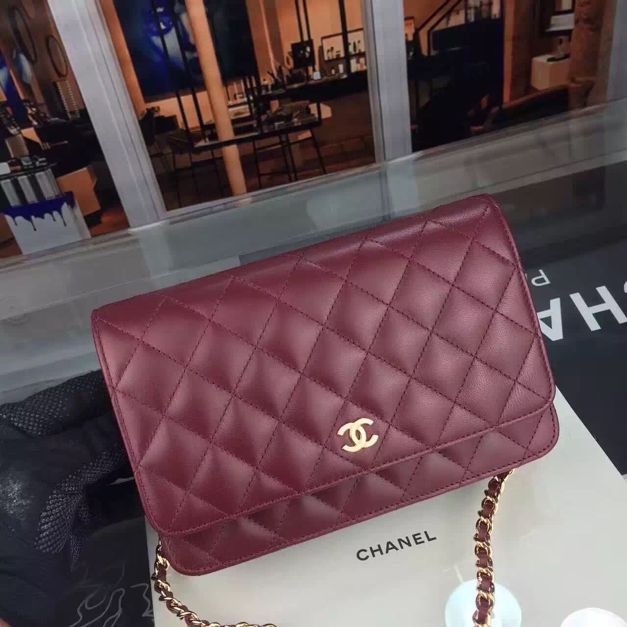 Chanel WOC mini Flap Bag Original Lambskin Leather A5373 Burgundy