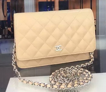 Chanel WOC mini Flap Bag Apricot Sheepskin A5373 Silver