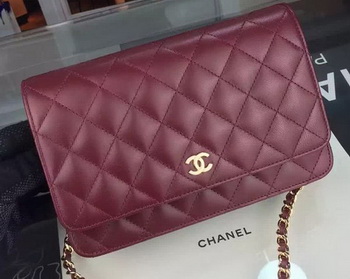 Chanel WOC mini Flap Bag Burgundy Sheepskin A5373 Gold