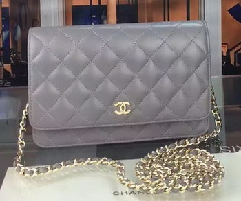 Chanel WOC mini Flap Bag Grey Sheepskin A5373 Gold