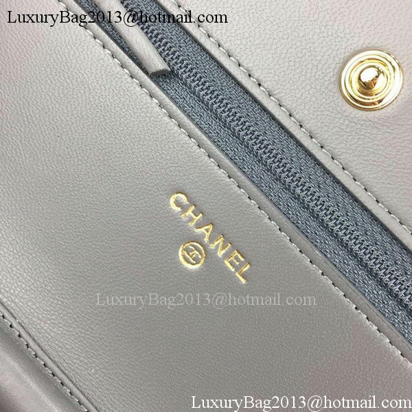 Chanel WOC mini Flap Bag Grey Sheepskin A5373 Gold