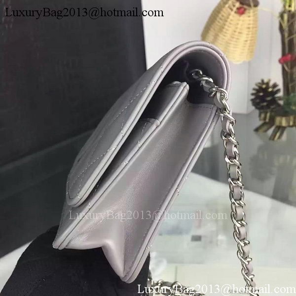 Chanel WOC mini Flap Bag Grey Sheepskin A5373 Silver