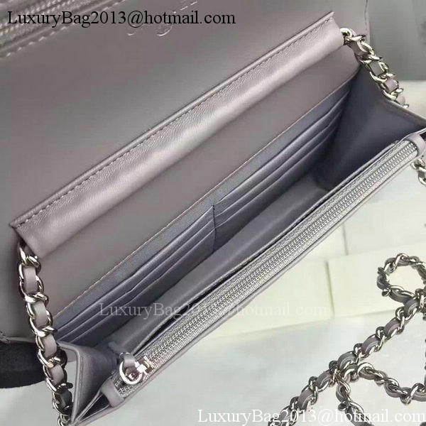 Chanel WOC mini Flap Bag Grey Sheepskin A5373 Silver