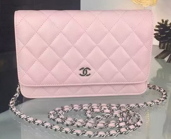 Chanel WOC mini Flap Bag Pink Sheepskin A5373 Silver