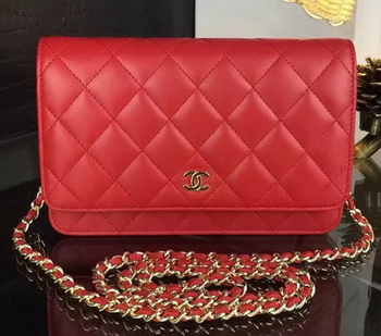 Chanel WOC mini Flap Bag Red Sheepskin A5373 Gold