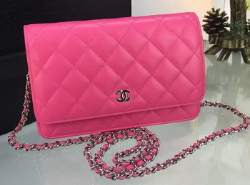 Chanel WOC mini Flap Bag Rose Sheepskin A5373 Silver