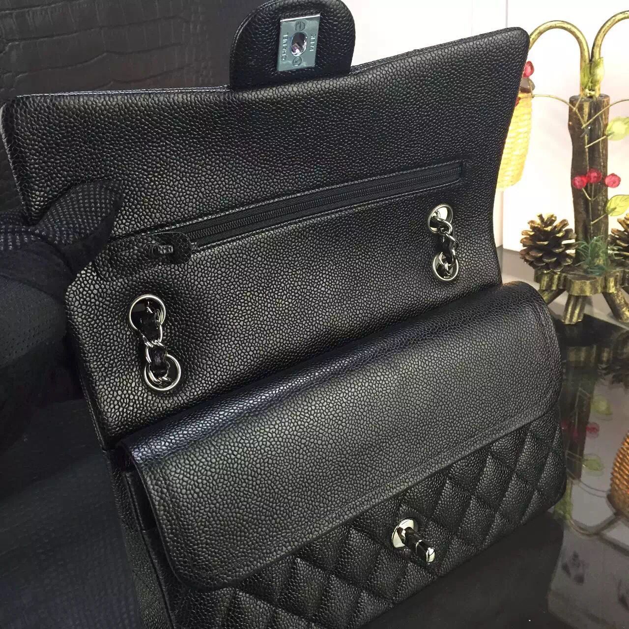 Chanel 2.55 Series Flap Bag Original Lambskin Leather Black Silver 1112