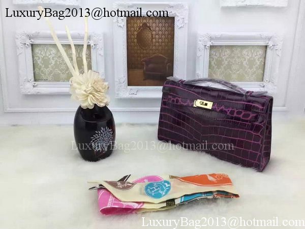 Hermes MINI Kelly 22cm Tote Bag Croco Leather KL22 Purple