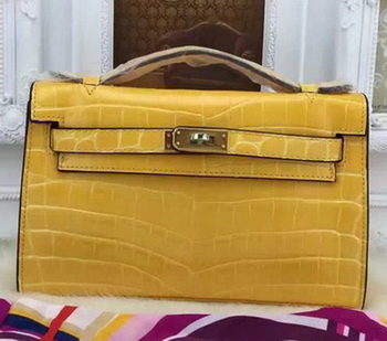 Hermes MINI Kelly 22cm Tote Bag Croco Leather KL22 Yellow