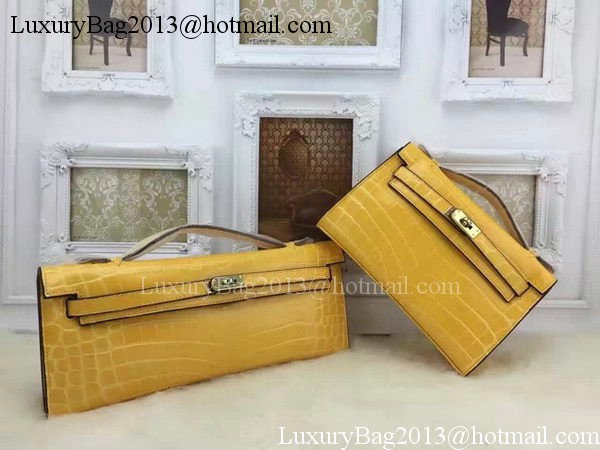 Hermes MINI Kelly 22cm Tote Bag Croco Leather KL22 Yellow