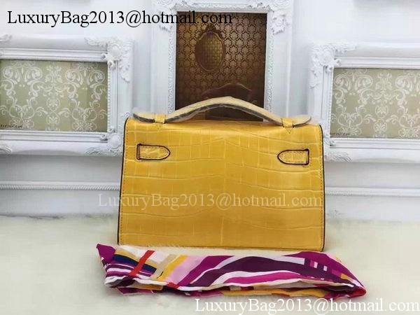 Hermes MINI Kelly 22cm Tote Bag Croco Leather KL22 Yellow