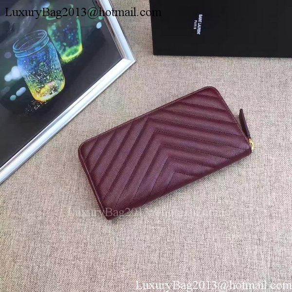 Yves Saint Laurent Monogramme Calfskin Leather Zippy Wallet Y38204 Wine